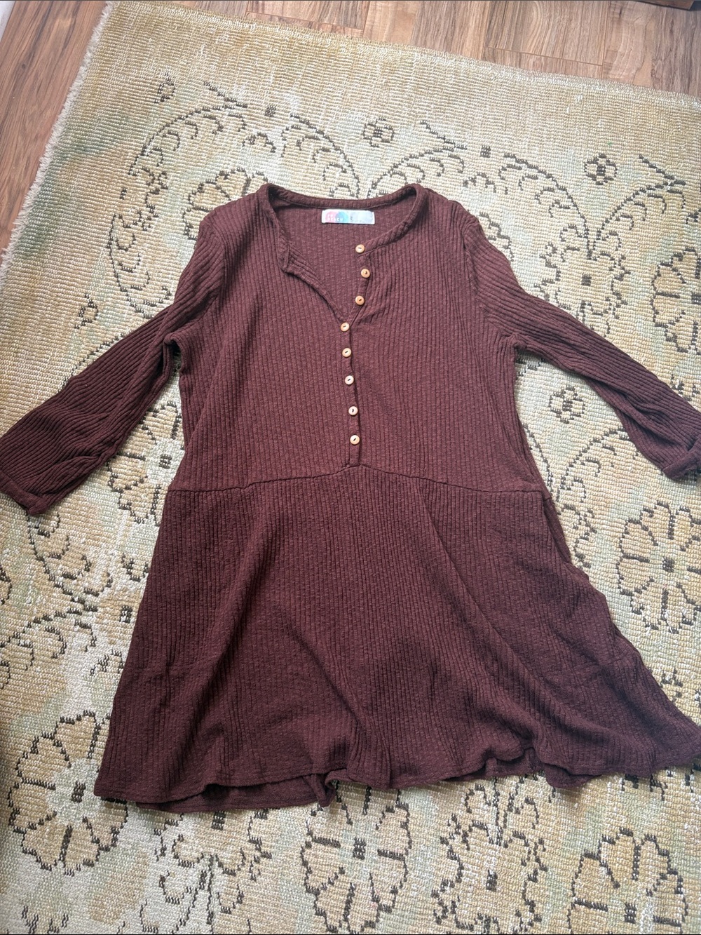 Free People Ribbed High-Low Dress in brown
